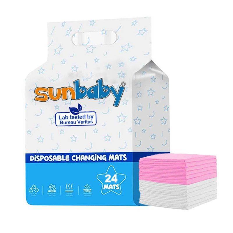 SunBaby - Disposable Changing Mats - White/Pink - 45x60 cm - 24 Pcs