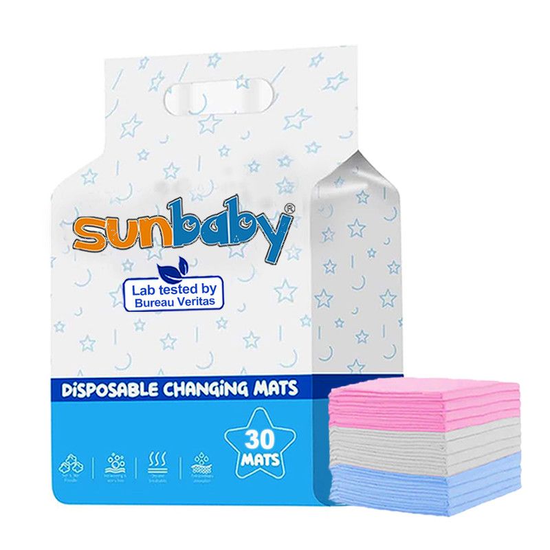 SunBaby - Disposable Changing Mats - Blue/White/Pink - 45x60 cm - 30 Pcs