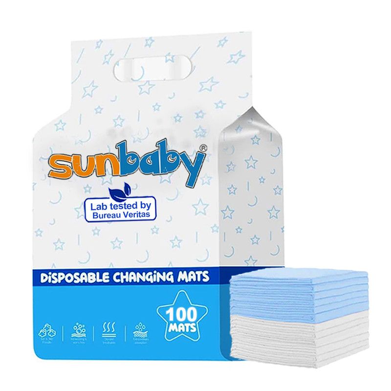 SunBaby - Disposable Changing Mats Large Pack of 100 - Blue/White