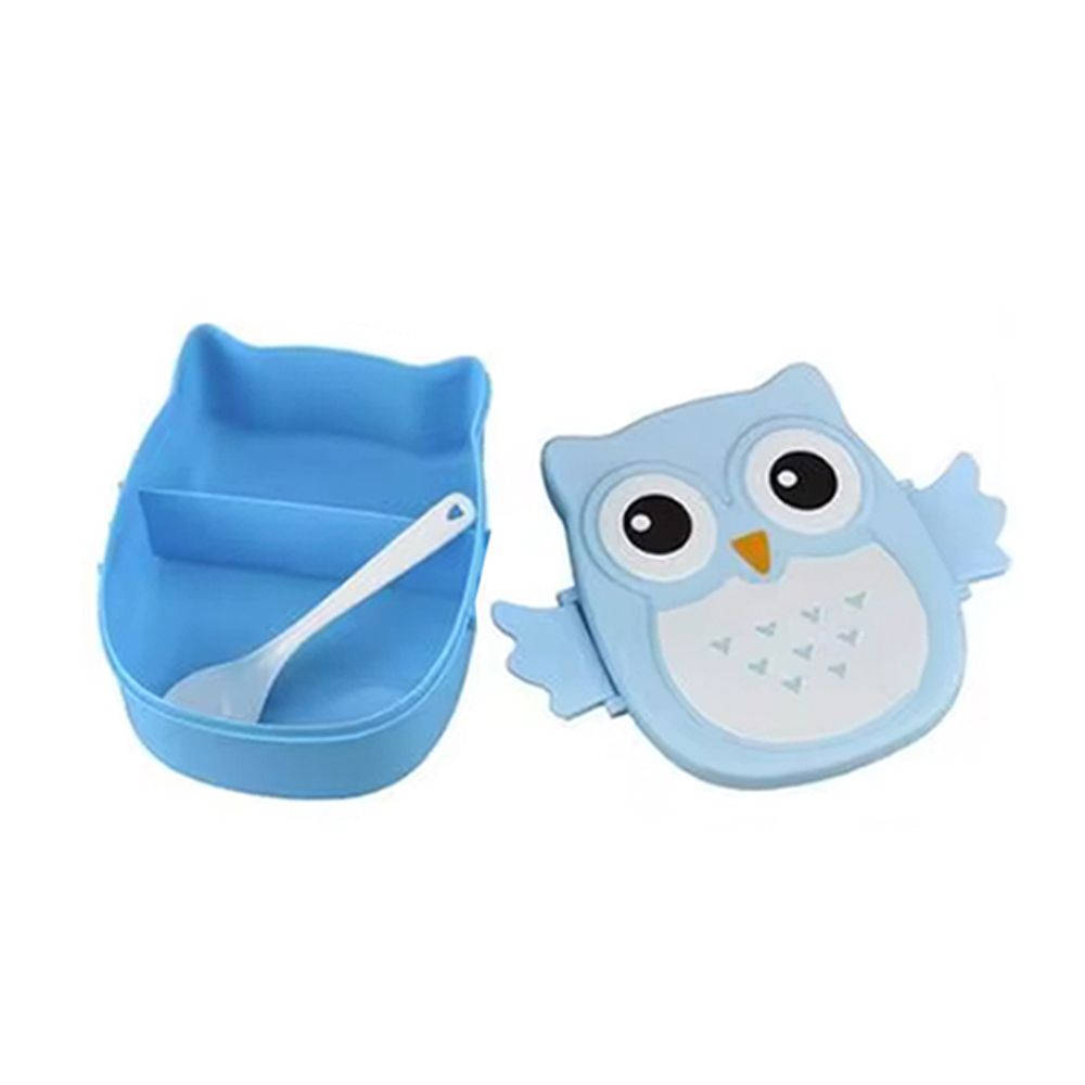 Star Babies - Cartoon Owl Lunch Box With 2 Compartments And Spoon - Blue