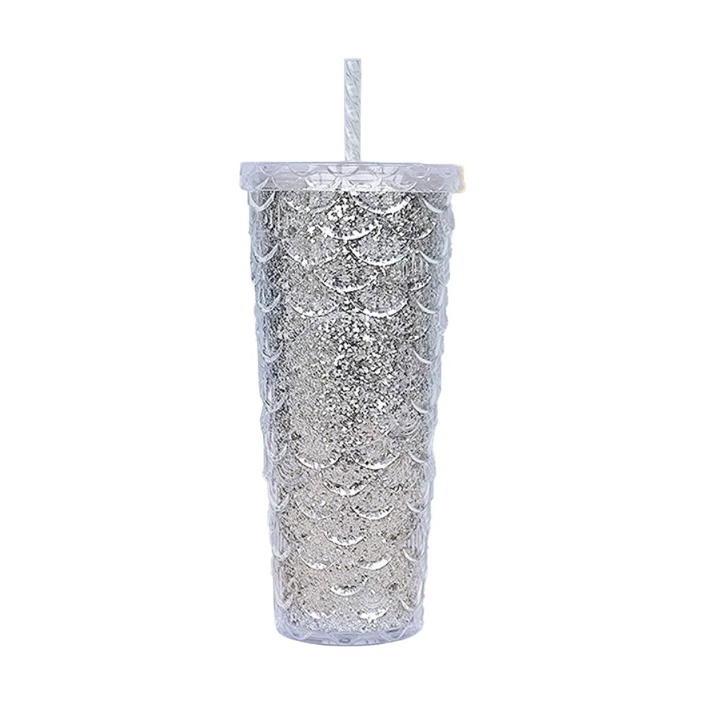 Star Babies - Shiny Bling Glitter Dimond Bottle With Lid And Straw - Silver - 750ml