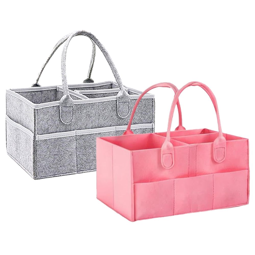 Star Babies - Baby Diaper Caddy Organizer - Pack of 2 - Grey/Pink