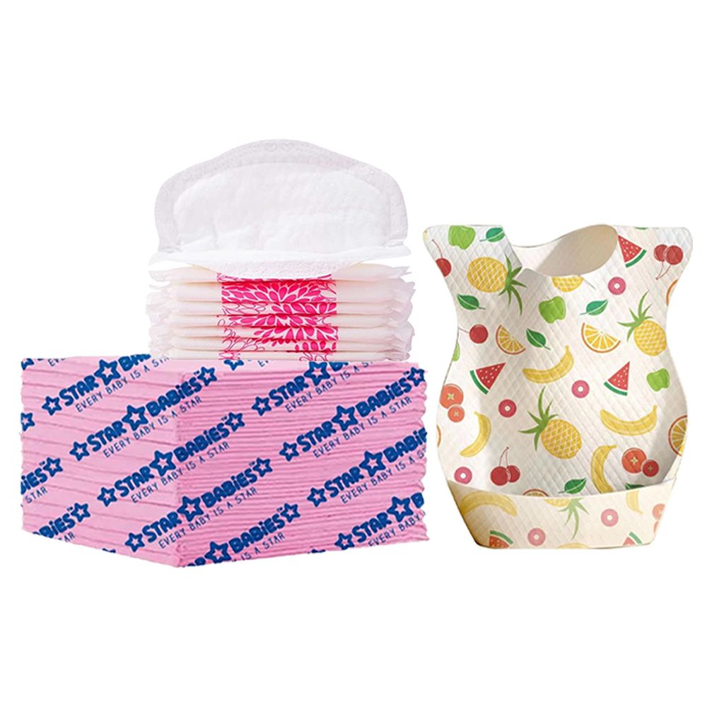 Star Babies - Disposable Changing Pads With Disposable Paper Bibs 75Pc Set - Pink