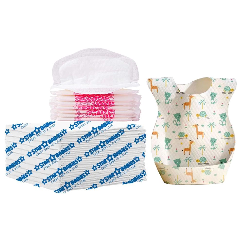 Star Babies - Disposable Changing Pads With Disposable Paper Bibs 75Pc Set - White