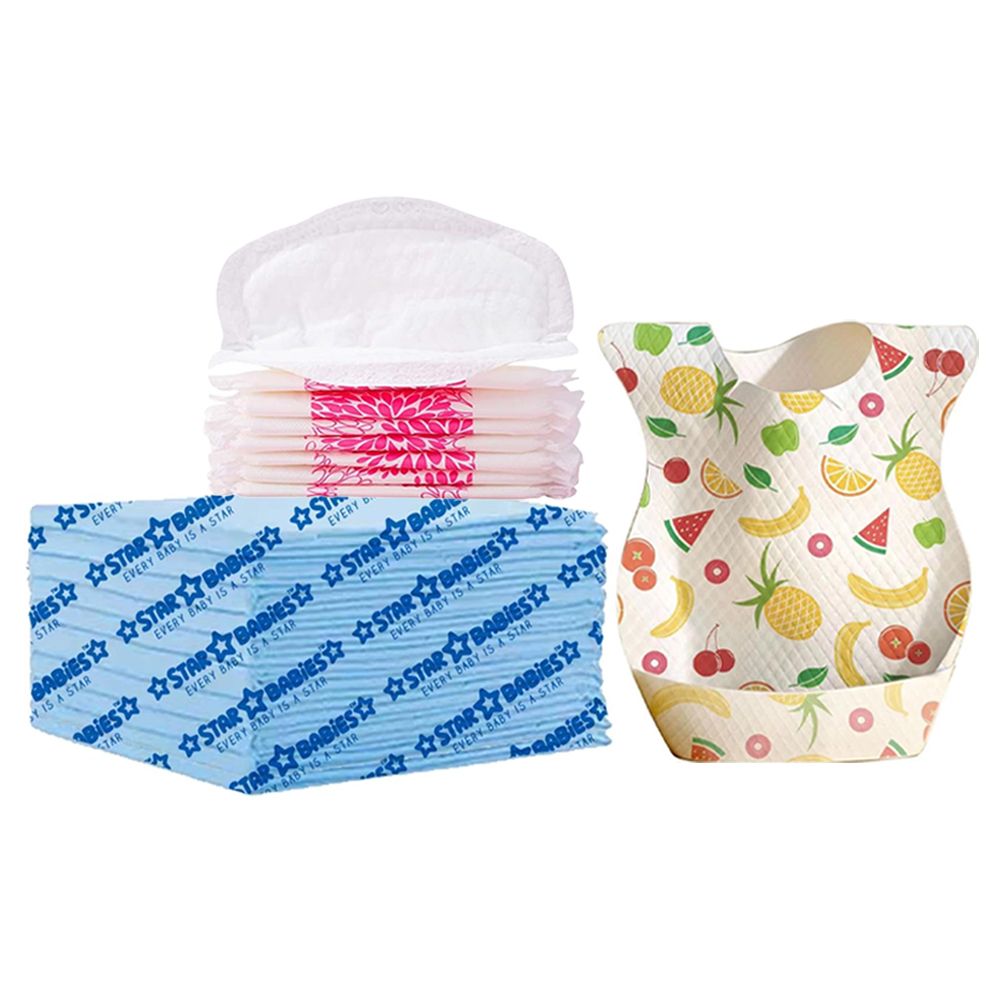 Star Babies - Disposable Changing Pads With Disposable Paper Bibs 75Pc Set - Blue