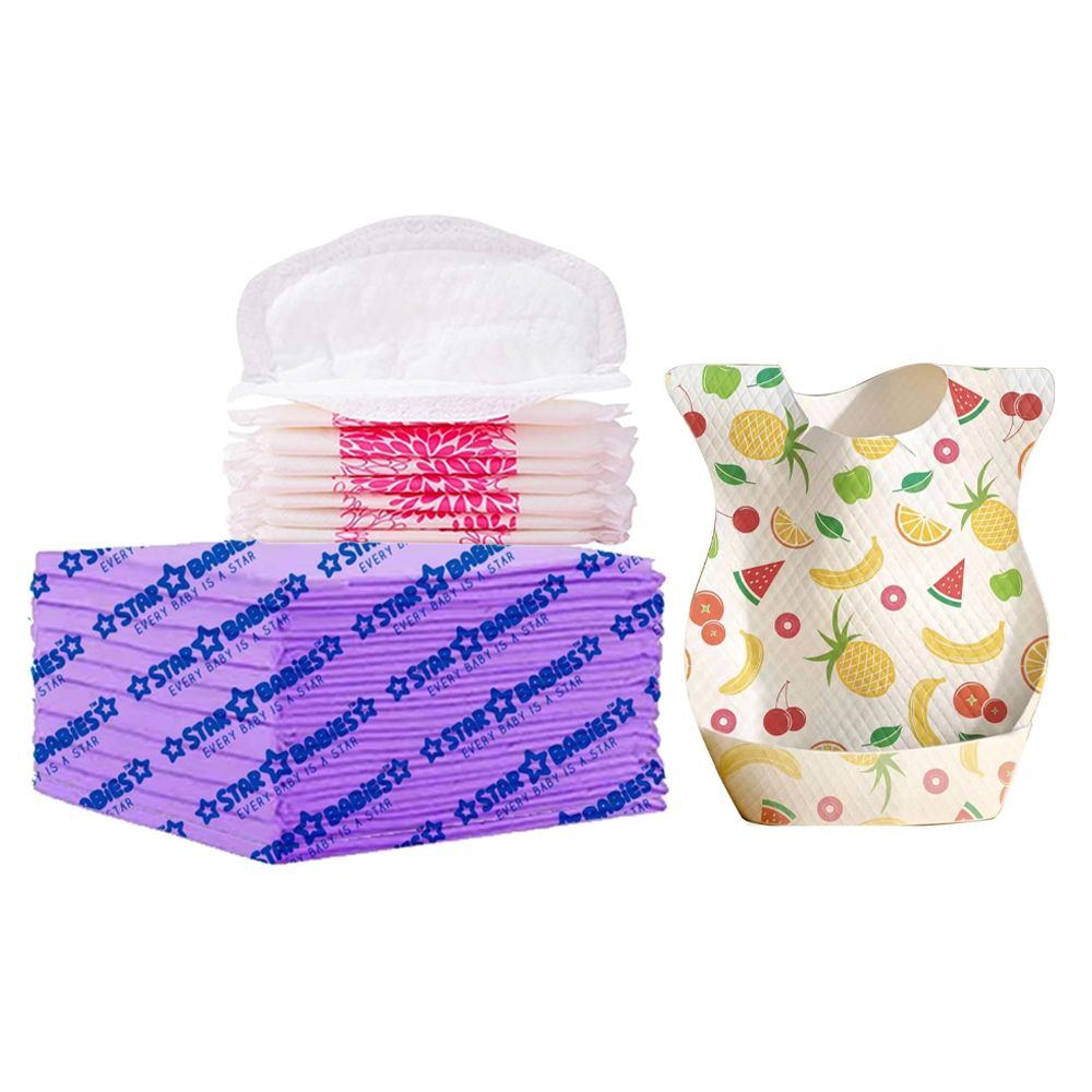 Star Babies - Disposable Changing Pads With Disposable Paper Bibs 75Pc Set - Lavender