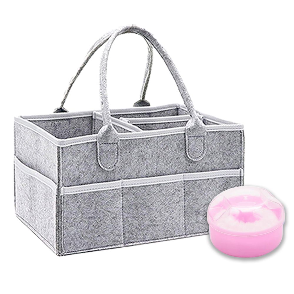 Star Babies - Baby Diaper Caddy Organizer And Powder Puff - Grey/Pink