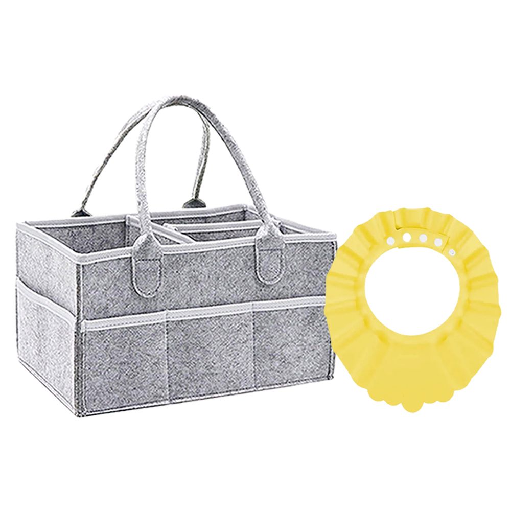 Star Babies - Baby Diaper Caddy Organizer With Kids Adjustable Shower Cap - Pack Of 2 - Grey & Yellow