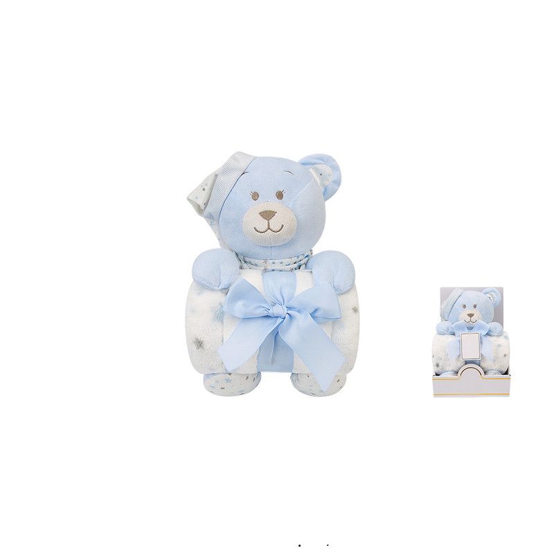 Factory Price - Animal Stuffed Cuddly Teddy Toy & Blanket Gift Set For Newborn - Blue