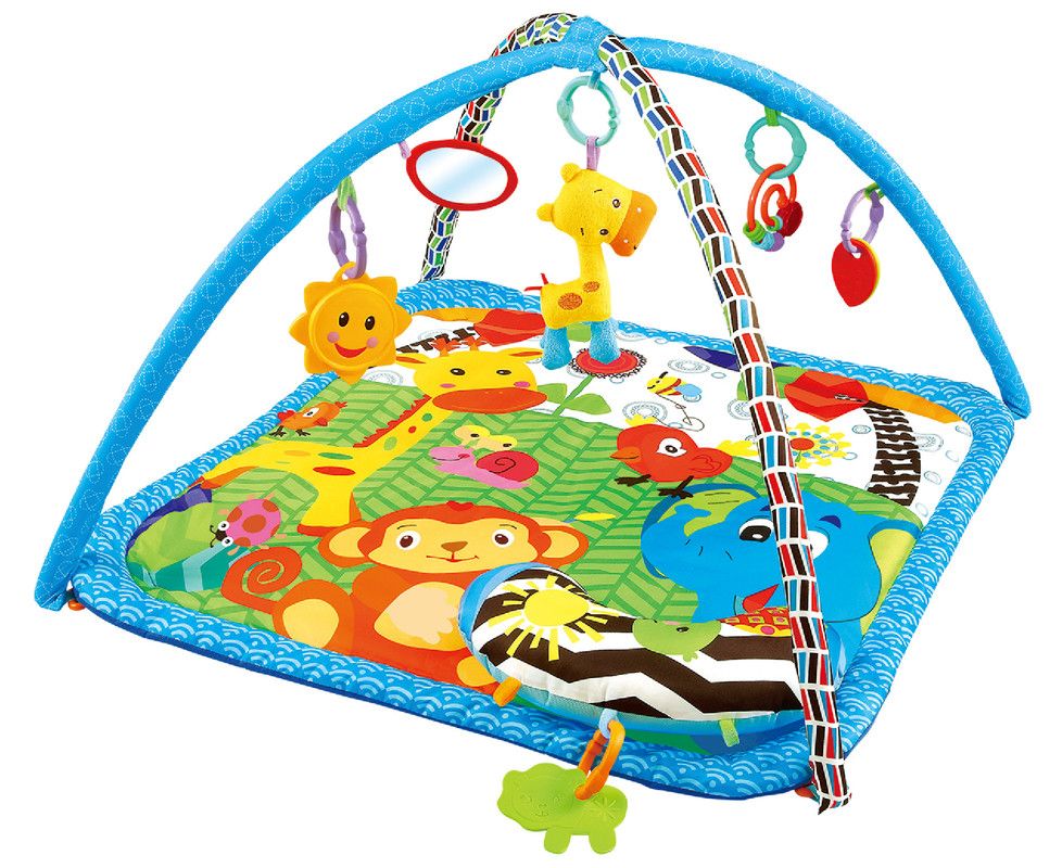 Factory Price - Wild Life Printed Activity Play Gym With Soft Neck Pillow And Removable Toys - Blue