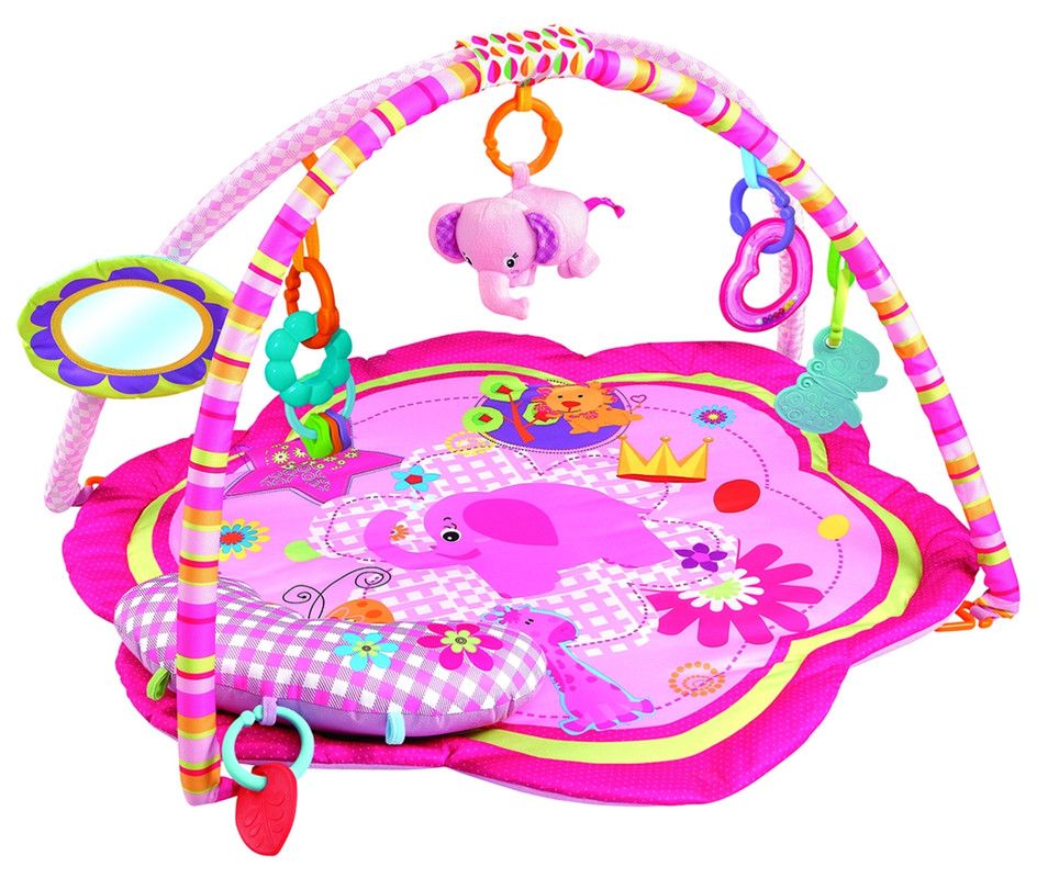 Factory Price - Wild Life Printed Activity Play Gym With Soft Neck Pillow And Removable Toys - Pink