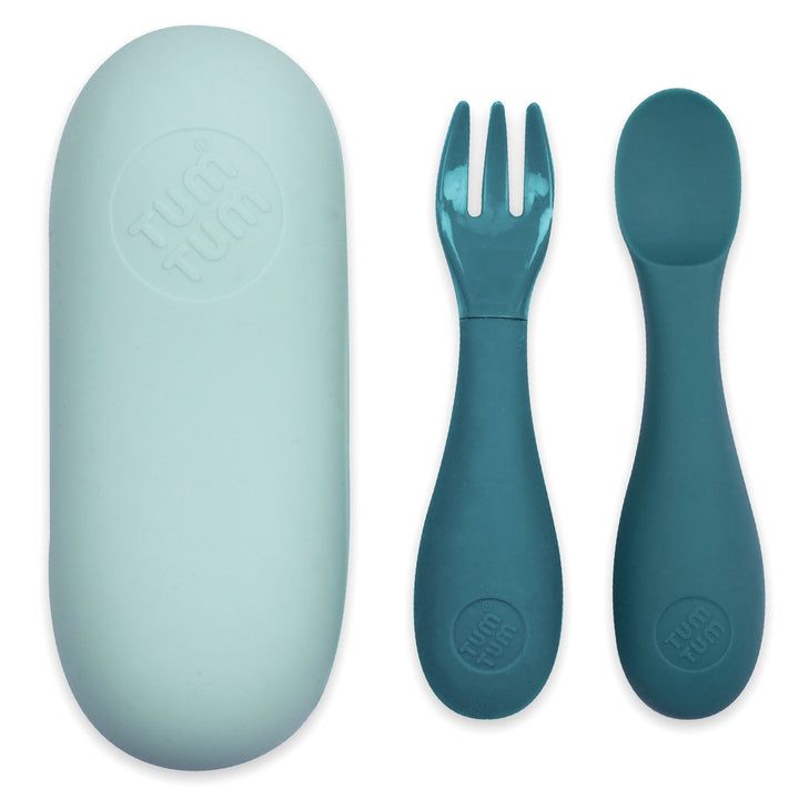 Tum Tum - Baby Cutlery With Travel Case - Teal - 2pcs