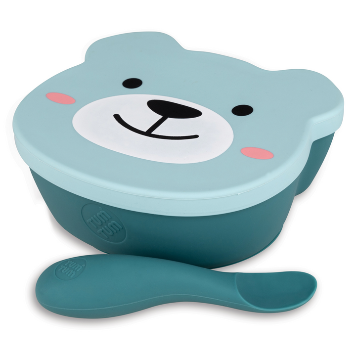 Tum Tum - Feeding Bowl And Spoon Set - Teal - 2pcs