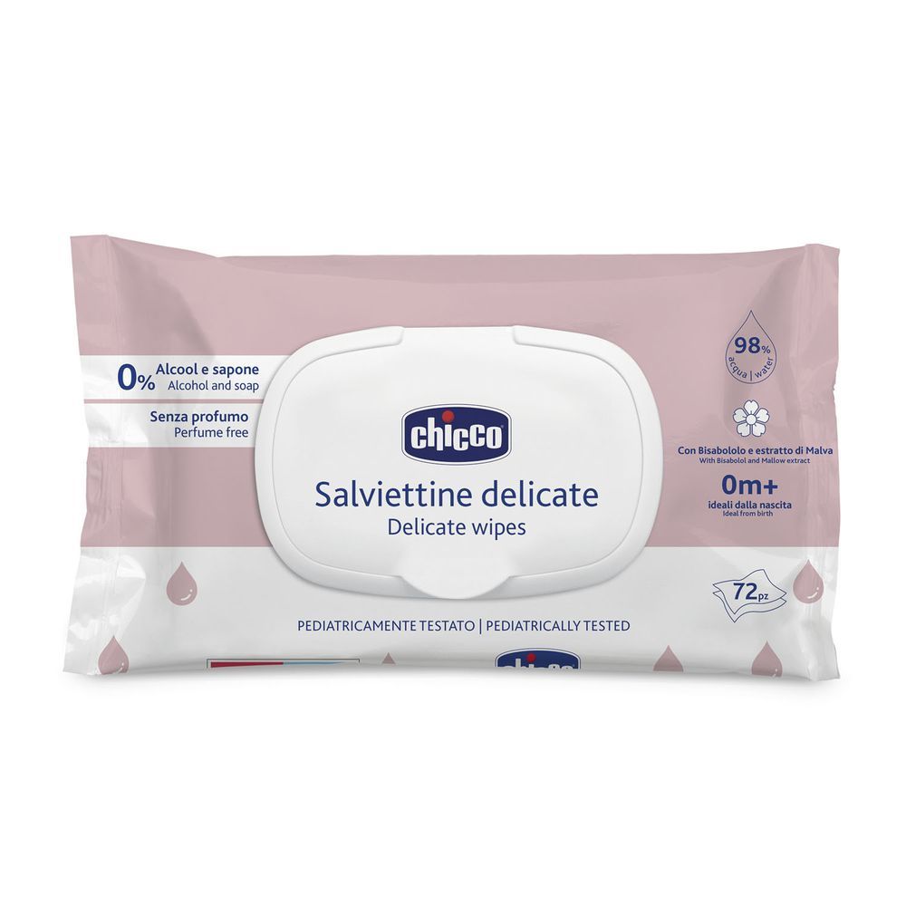 Chicco - Delicate Baby Wipes With Flip Cover - 72 Pcs