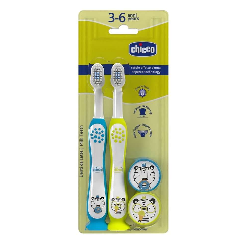 Chicco - Combo Toothbrushes - Tiger And Panda - 2 Pcs