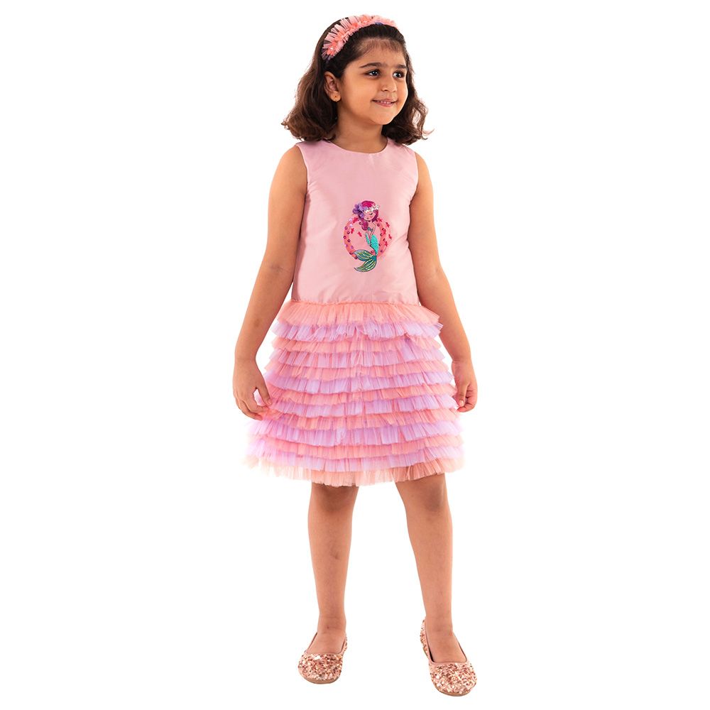 A Little Fable - Mermaid Ruffle Dress - Peach