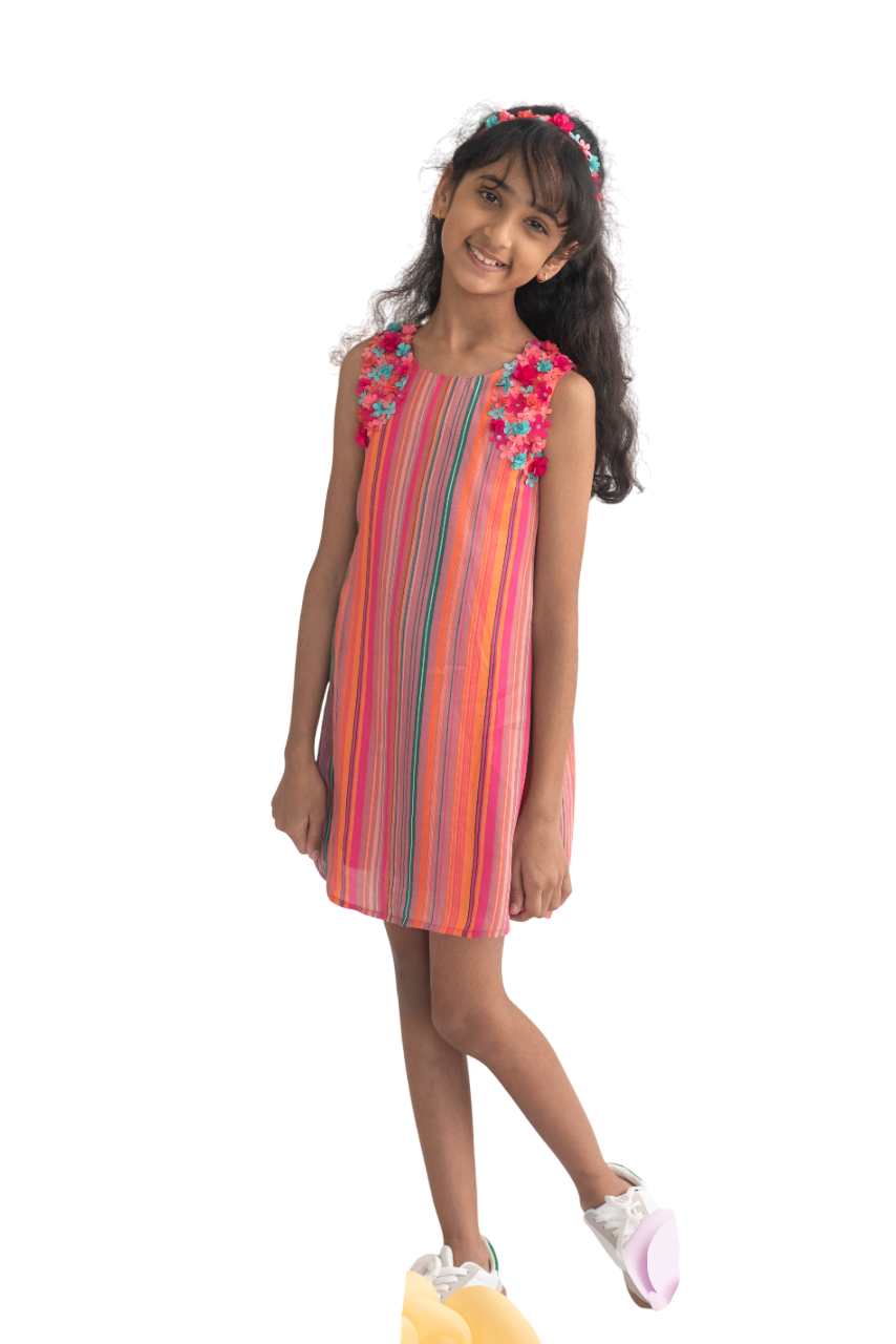 A Little Fable - Girl's Mini Petal Pop Dress - Orange