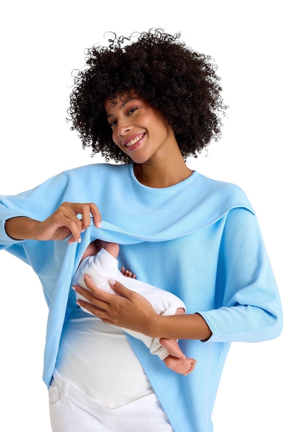 Accouchee - Loose Maternity Nursing Knitwear Sweater - Ice Blue