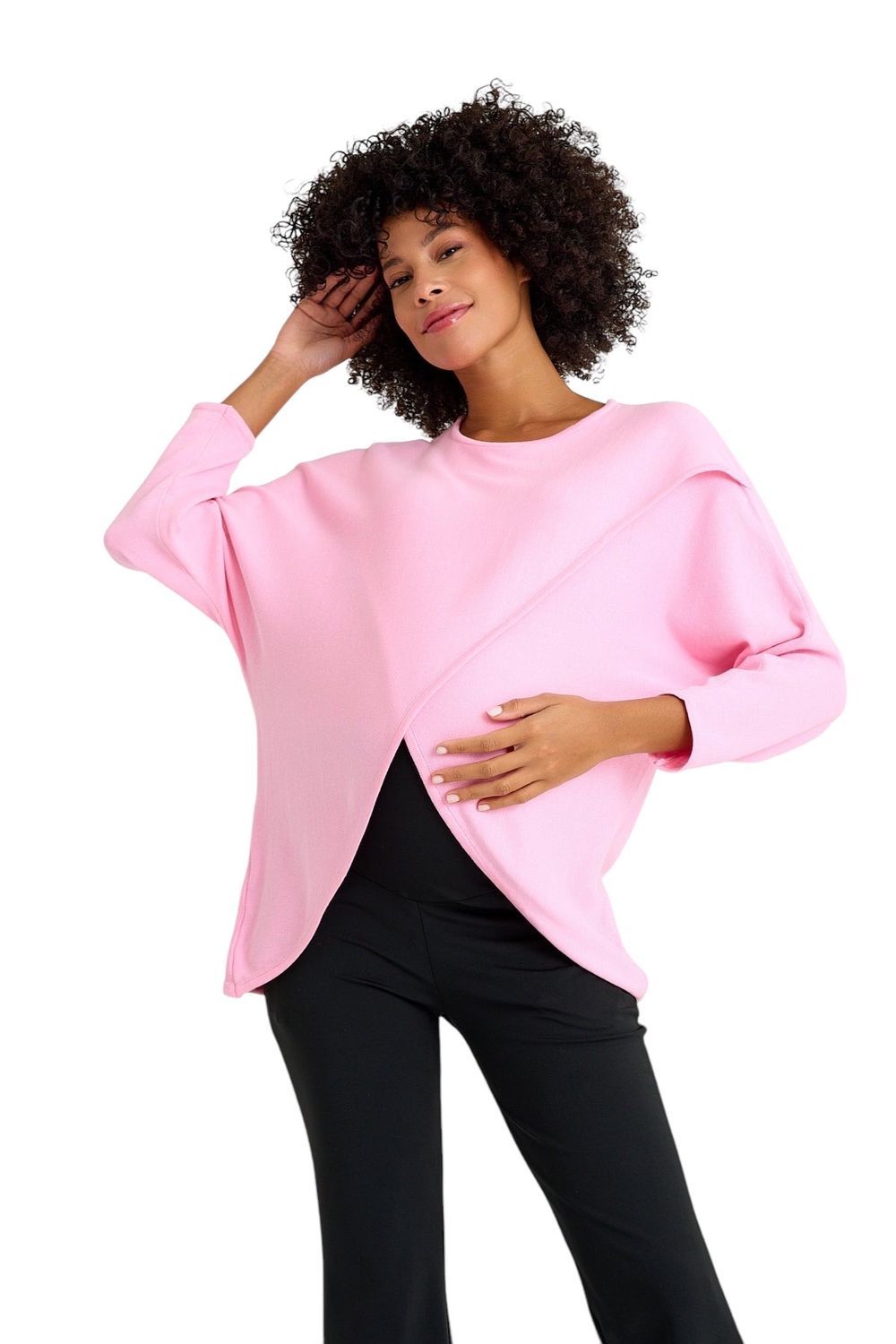 Accouchee - Loose Maternity Nursing Knitwear Sweater - Light Pink