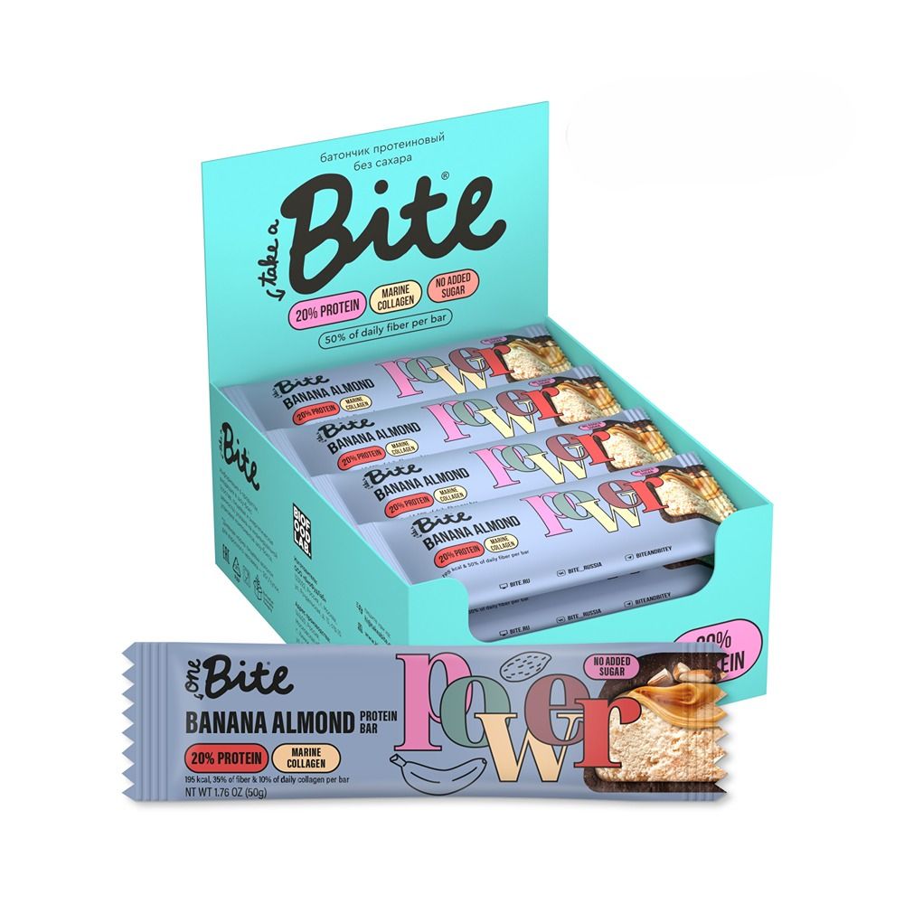 One Bite - Protein & Collagen Bar - Banana and Almond - 50g - Pack of 16