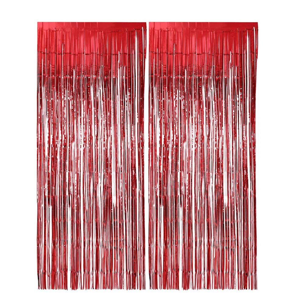 Highland - Red Metallic Foil Fringe Curtain 2pcs