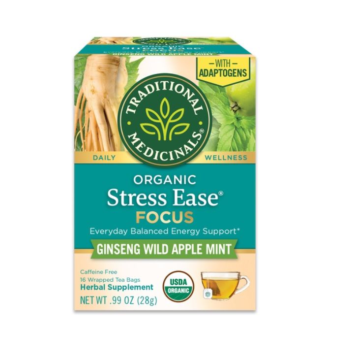 Traditional Medicinals - Organic Stress Ease Focus Ginseng Apple Tea - 16 Teabags