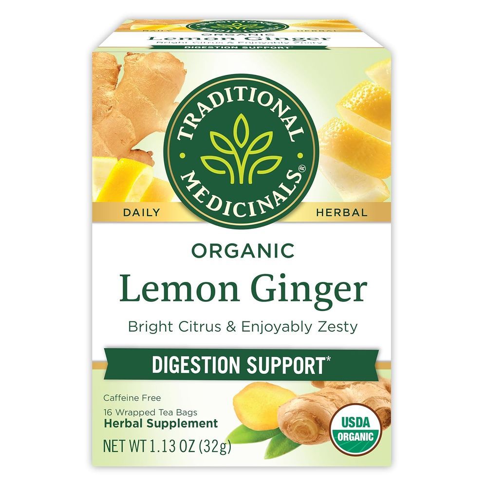 Traditional Medicinals - Organic Lemon Ginger Digestion Support Tea - 16 Teabags