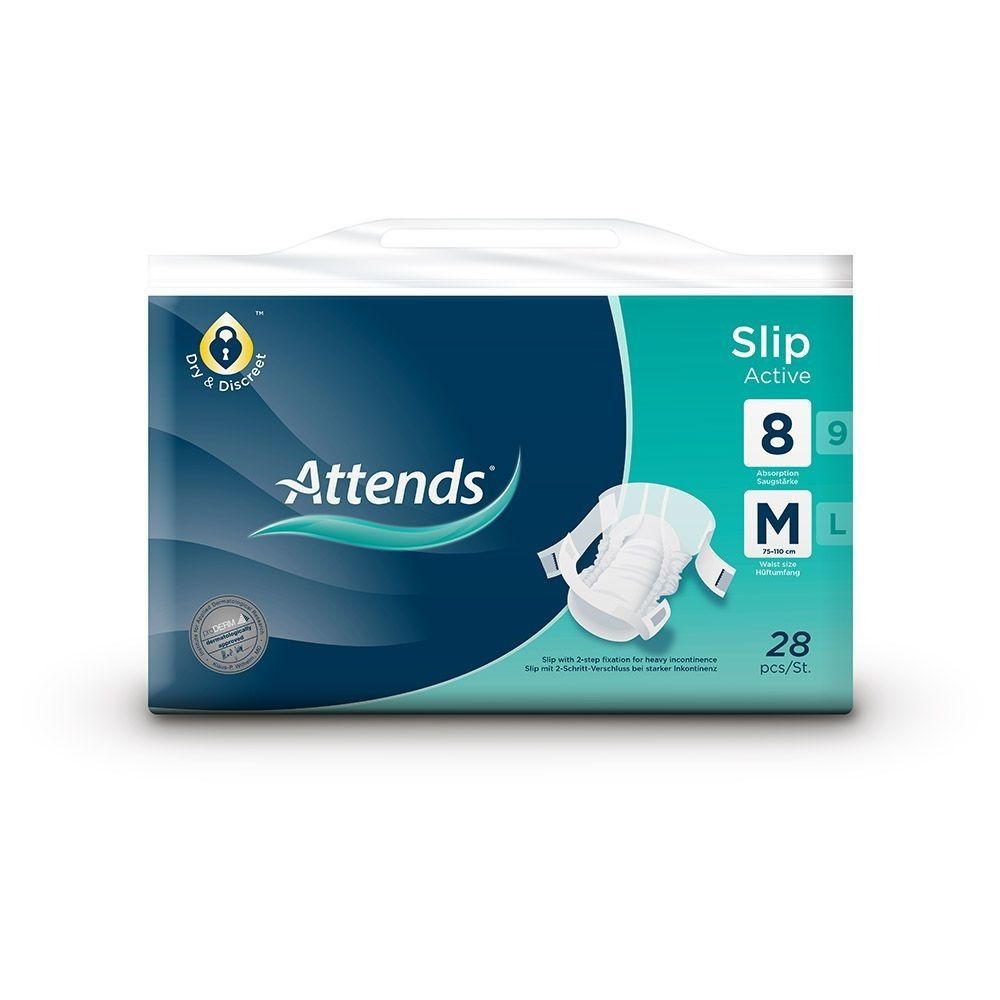 Attends - Slip Active 8 Incontinence Adult Diapers - Size M - 28 Pcs