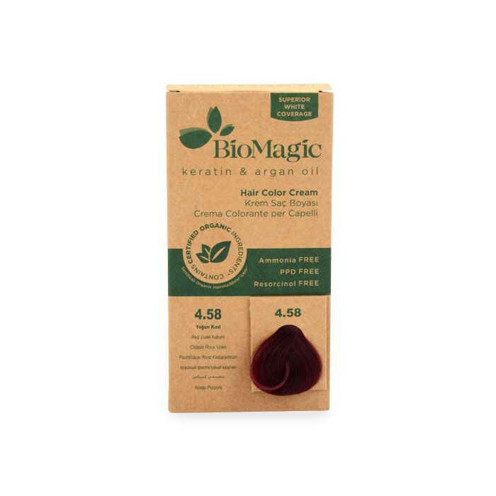 Biomagic - Hair Color Cream Infused W/ Keratin And Argan Oil - CK 4/58 Red Violet Auburn 60ml