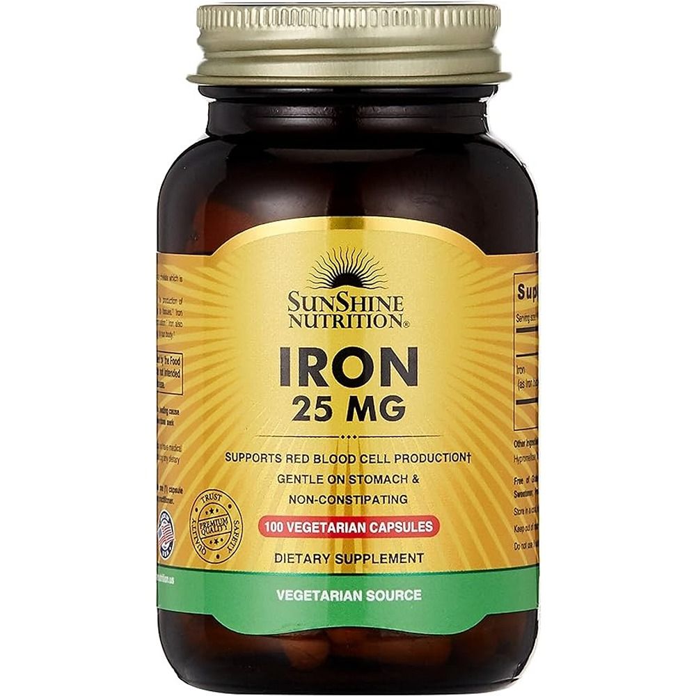 Sunshine Nutrition - Iron 25 mg Dietary Supplement Capsules - 100 Pcs