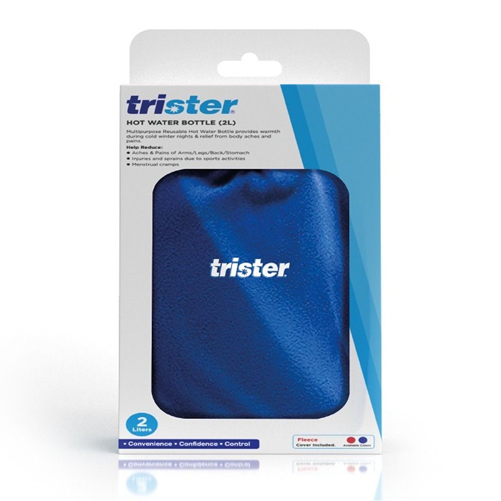 Trister - Hot Water Bottle With Cover - Blue - 2 L