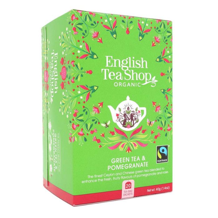 English Tea Shop - 100% Organic Green Tea & Pomegranate 20 Teabags 50g