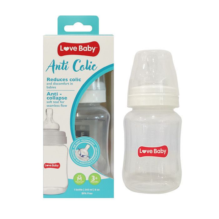 Love Baby - Anti-Colic Feeding Bottle - Medium Flow - 240ml - Clear