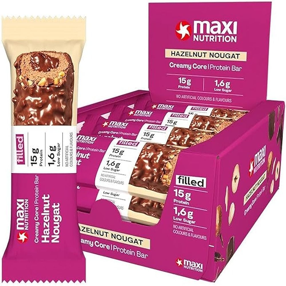 Maxi Nutrition - Hazelnut & Nougat Creamy Core Protein Bar - Pack of 12 - 45 gm