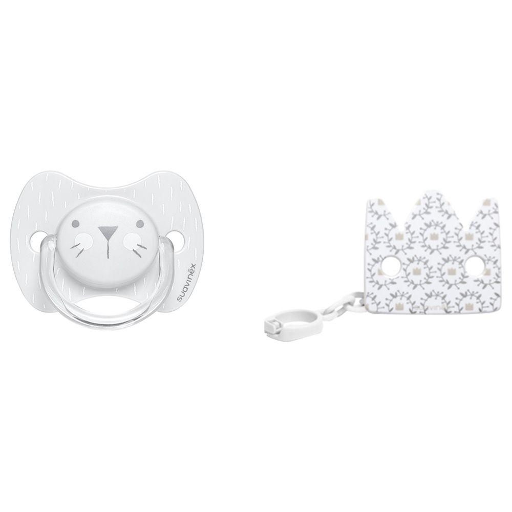 Suavinex - Soother & Clip Bundle - 0-6M - Crown - White