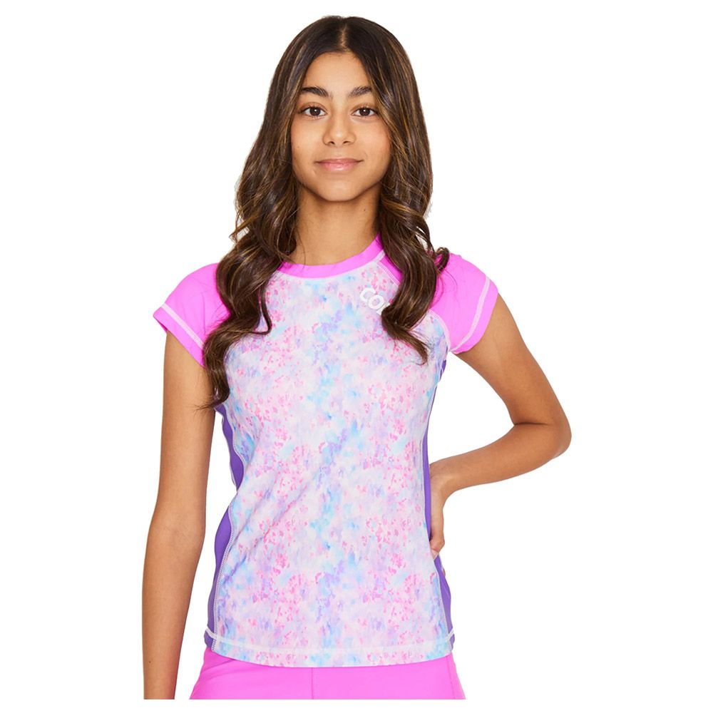 Coega Sunwear - Girls Youth Cap Sleeves Rashguard - Purple Abstract