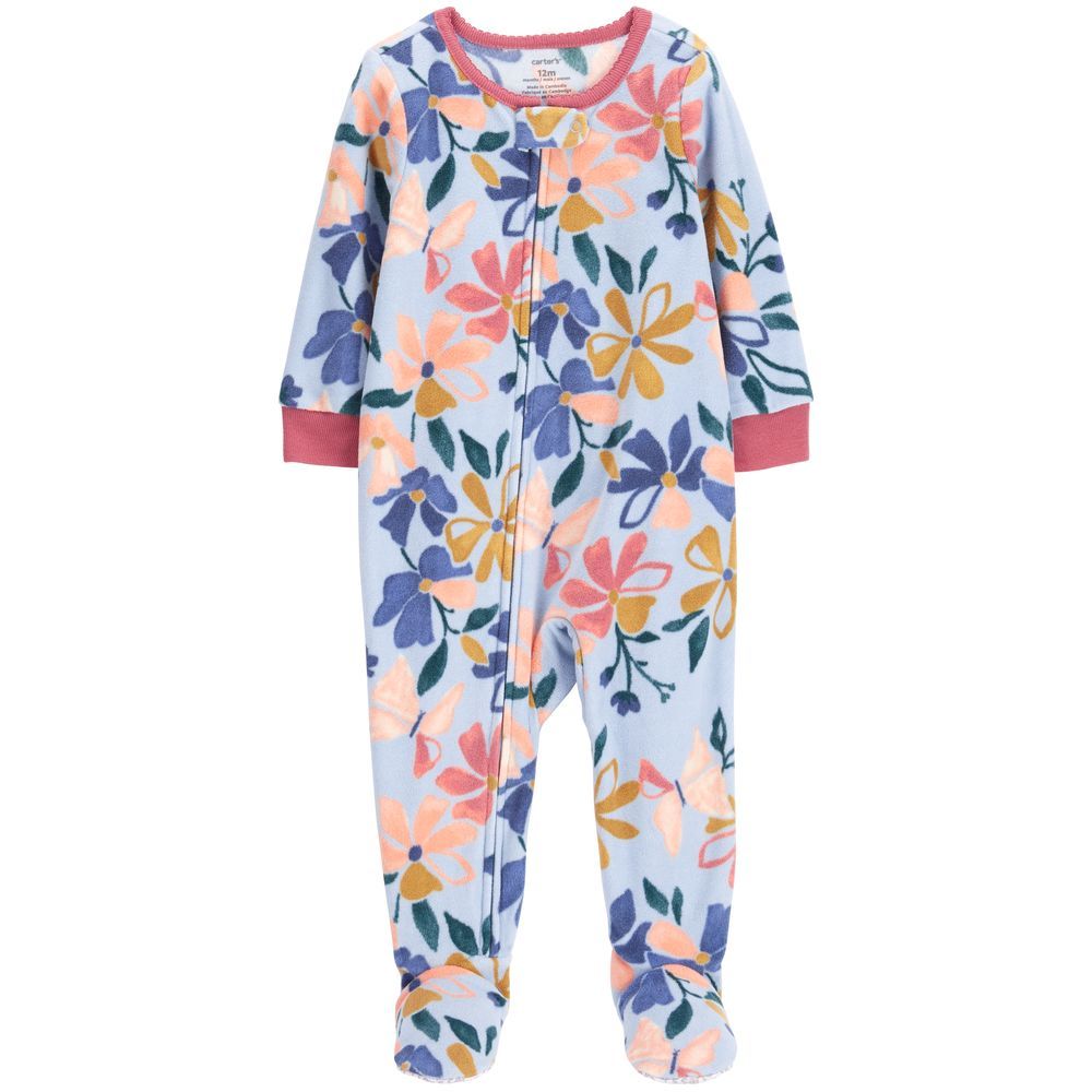 Carters - Floral Fleece Footie Sleepsuit - Blue