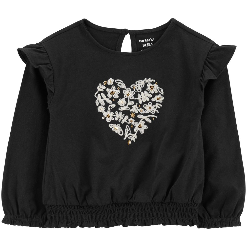 Carters - Heart Embroidered Top - Black