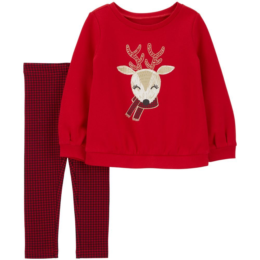 Carters - 2pc-Set - Reindeer Fleece Top & Leggings - Red