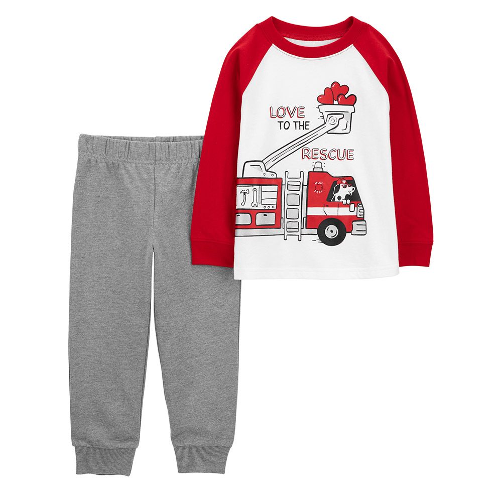 Carters - 2pc-Set - Boys Fire Truck Top and Pants Set - Red