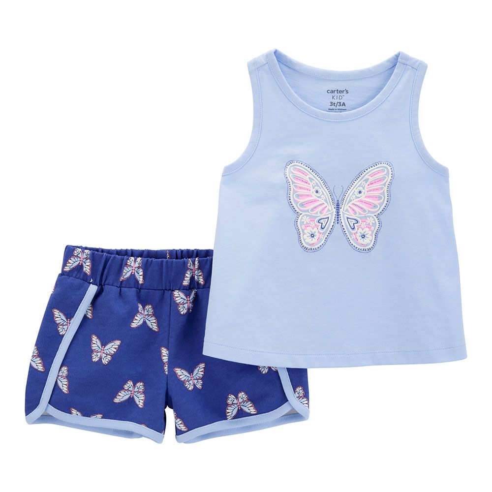 Carters - 2pc-Set - Toddler Butterfly Tank and Short Set - Blue