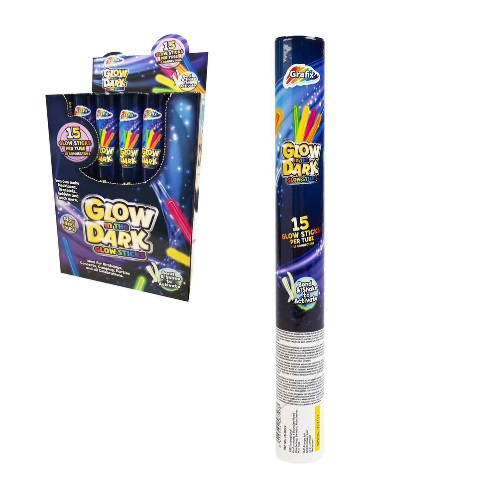 Rms - Grafix Glow In The Dark Glow Sticks - Pack of 15 - 20cm