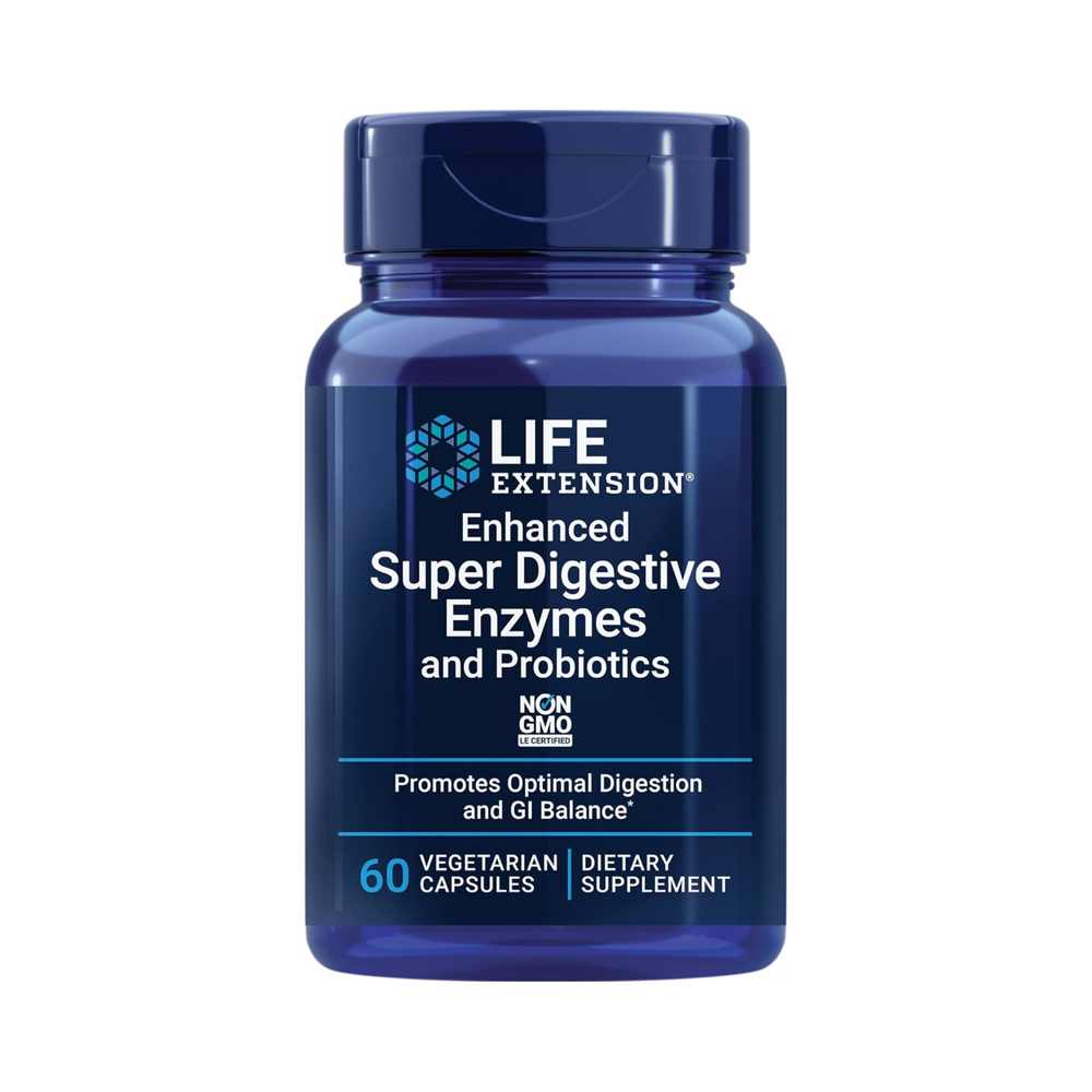 LIFE EXTENSION - Enhanced Super Digestive Enzymes Promotes and Probiotics - 60 Vegetarian Capsules