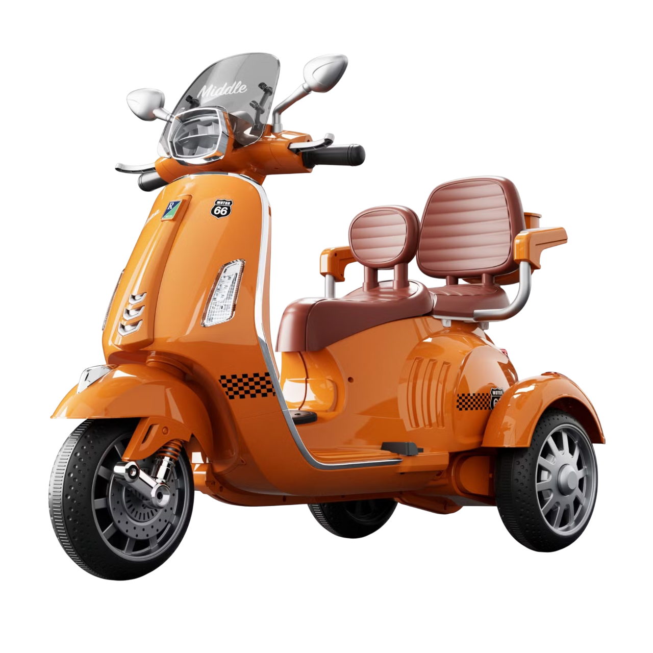Amsham - Kids Bike Double Seater Scooter Electric Ride On Scooter With Music - Orange - 12V