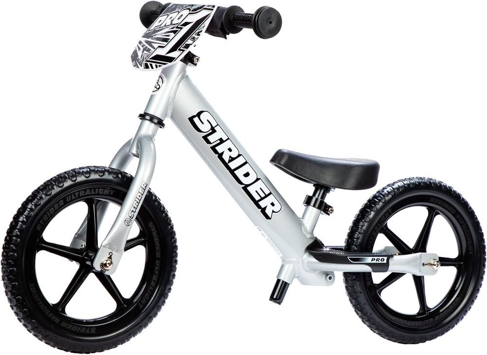 Strider - 12" Pro Balance - Ultra Lightweight Fast Racing Children's Bike - Silver