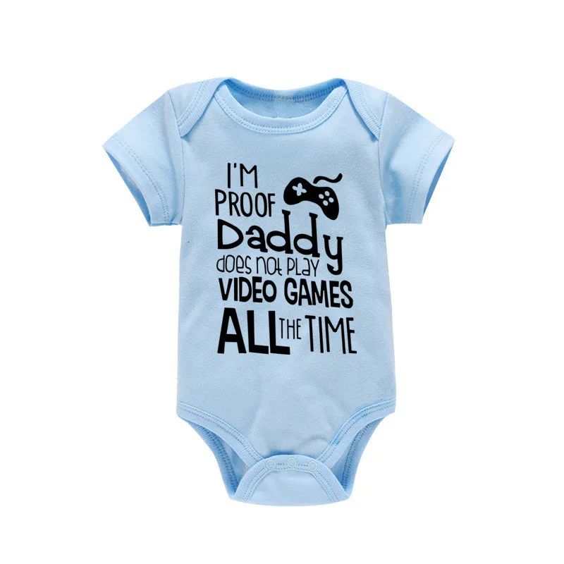 Matching Family Outfits - I Am Proof Daddy Does Not Play Video Games All The Time Baby Romper - Blue