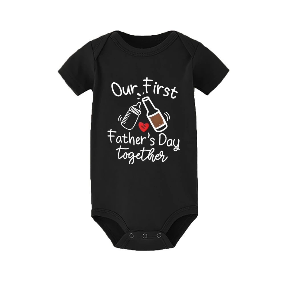 Matching Family Outfits - Our First Fathers Day Together Baby Romper - Black