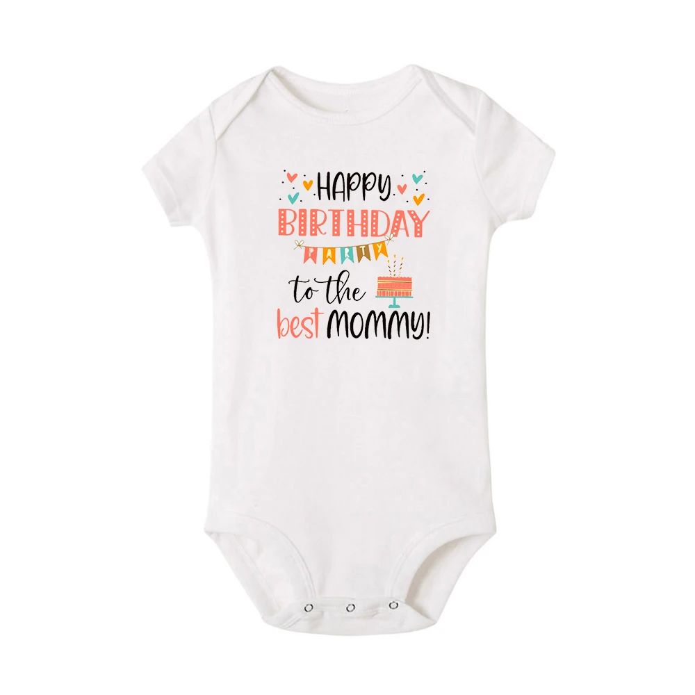 Matching Family Outfits - Happy Birthday To The Best Mommy Baby Romper - White