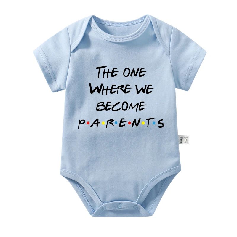 Matching Family Outfits - Baby Romper Gift Set - The One Where We Become Parents Baby - Blue