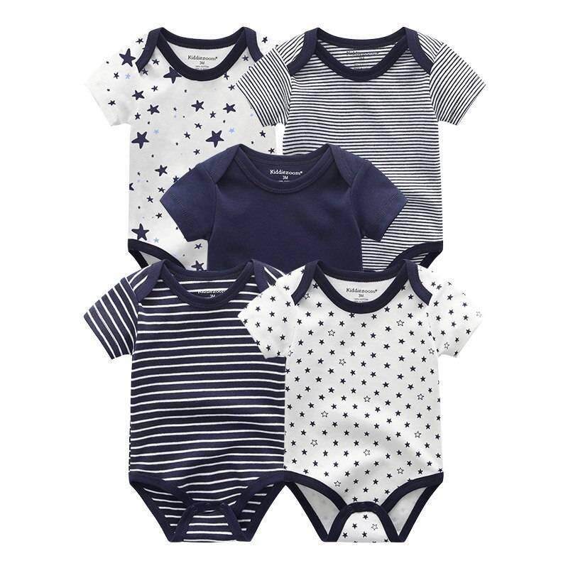 Matching Family Outfits - 5pc-Set - Cotton Baby Romper - Blue/White_12M